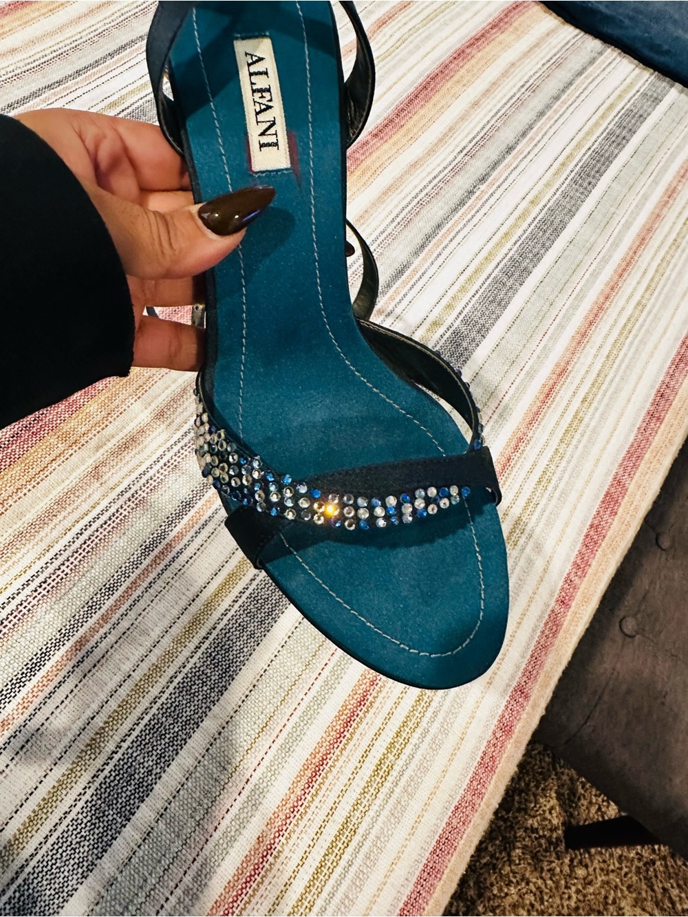 Alfani Navy Teal Strappy Heels 7 NEW
